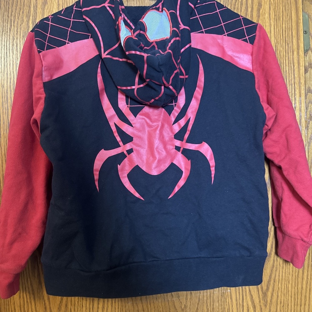 Marvel Miles Morales Spider-Man Hoodie Kids Size 8 Black Red Zip Up Costume - Picture 6 of 6
